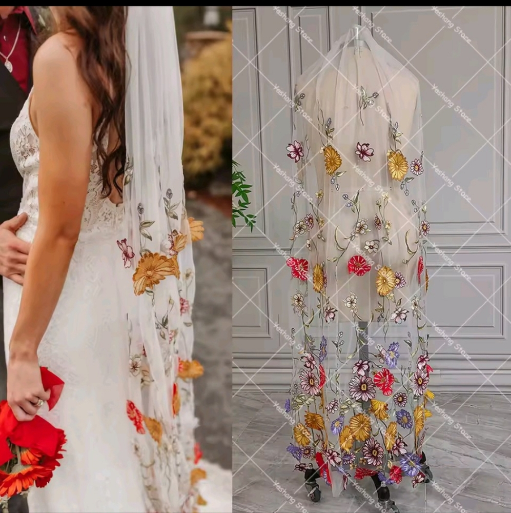 Vibrant Colorful Embroidered Veil.